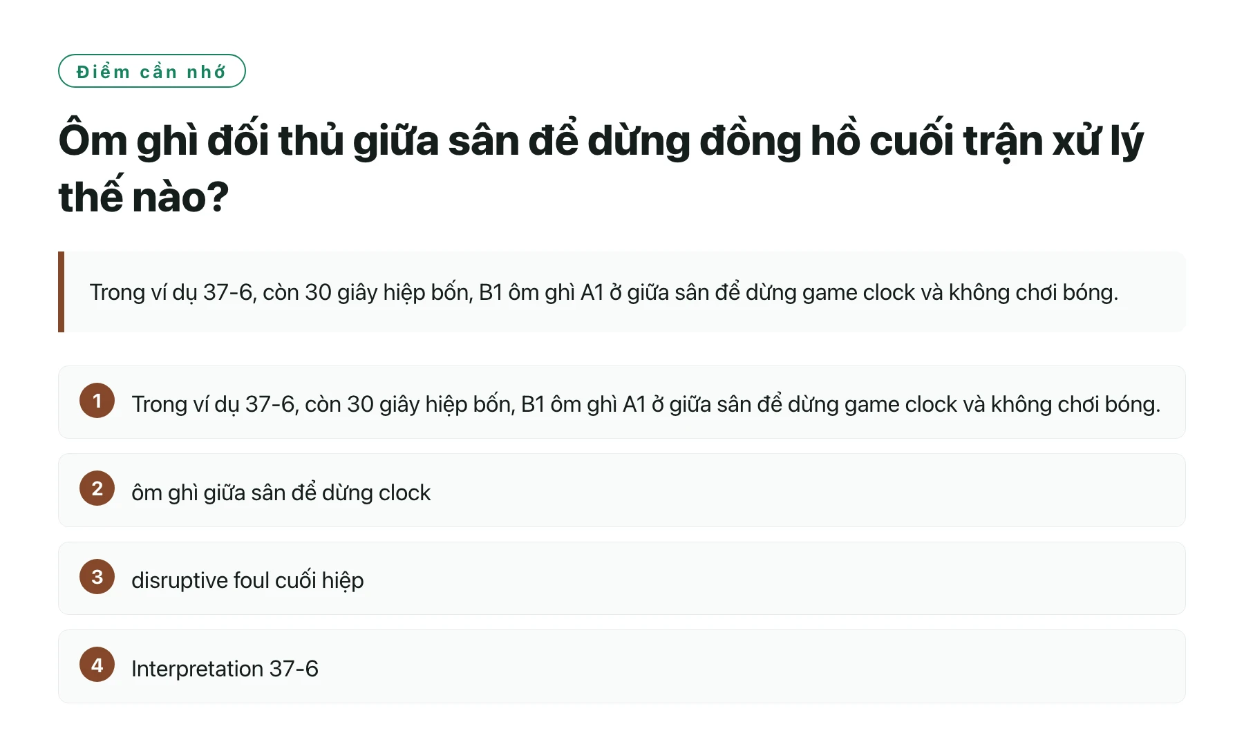 Ôm ghì đối thủ giữa sân để dừng đồng hồ cuối trận xử lý thế nào?——全文要点速览